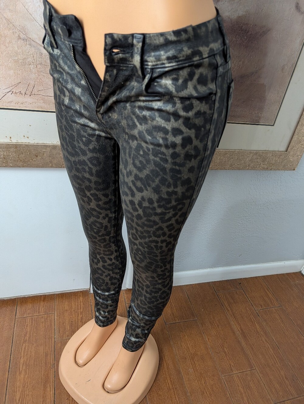 Fidelity Black and Bronze Metallic Leopard Skinny Pants Size 26